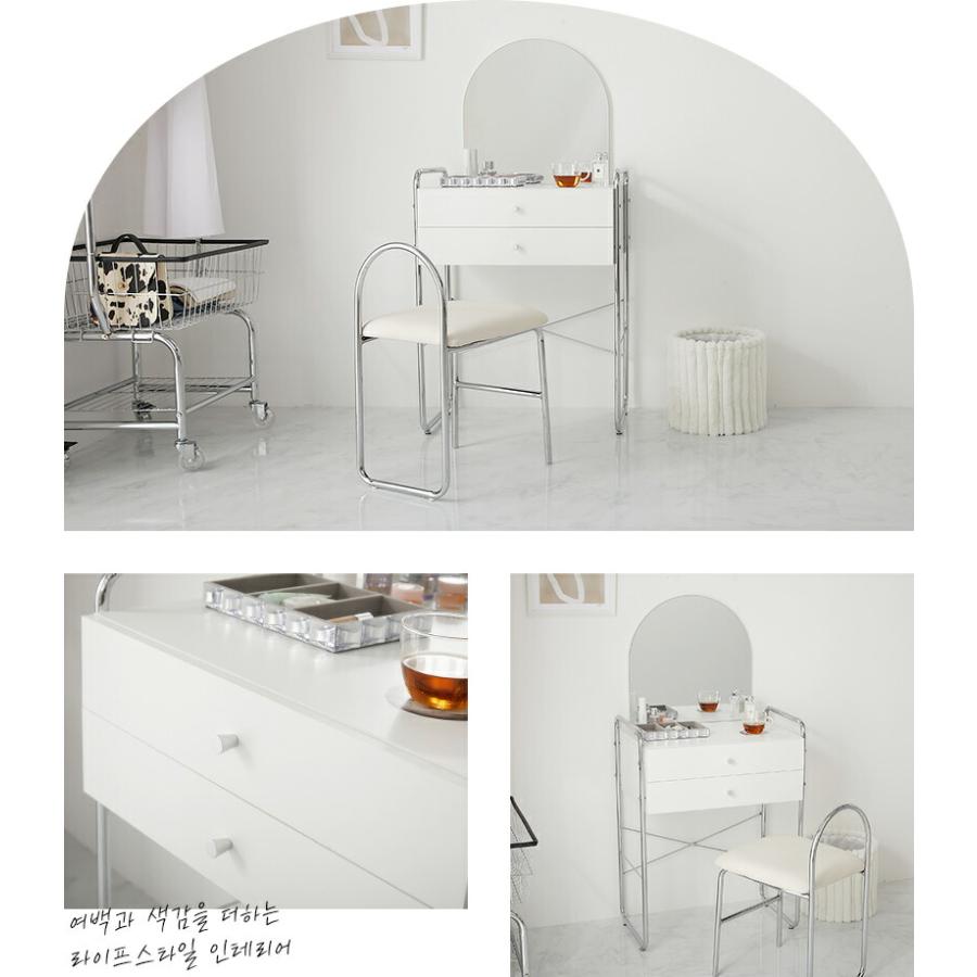 ドレッサー 幅64cm ホワイト 1面鏡 鏡台 コンパクト 省スペース コスメテーブル おしゃれ 北欧 金属フレーム シルバー 白家具 韓国インテリア デスク 一人暮らし | ブランド登録なし | 01