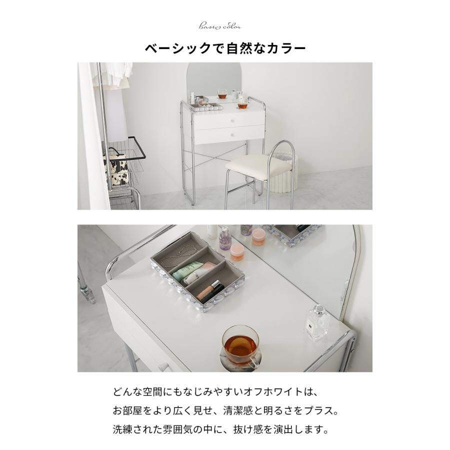 ドレッサー 幅64cm ホワイト 1面鏡 鏡台 コンパクト 省スペース コスメテーブル おしゃれ 北欧 金属フレーム シルバー 白家具 韓国インテリア デスク 一人暮らし | ブランド登録なし | 03