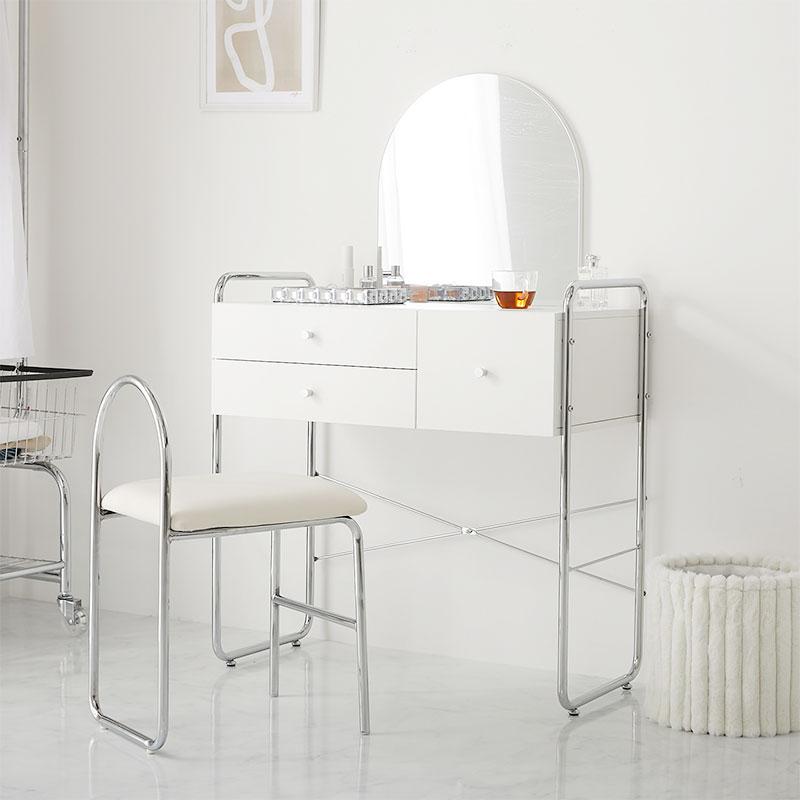 ドレッサー 幅84cm ホワイト 1面鏡 鏡台 コンパクト 省スペース コスメテーブル おしゃれ 北欧 金属フレーム シルバー 白家具 韓国インテリア デスク 一人暮らし | ブランド登録なし | 07