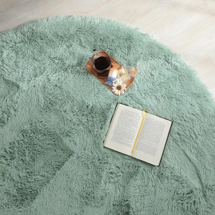 95cm円形 シフォン LGN ミントグリーン 洗える すべり止め オールシーズン ウレタン 抗菌防臭効果 おしゃれ レトロ モダン ホットカーペット 床暖房対応 | 