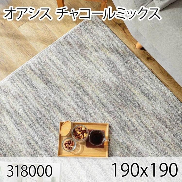 オアシス 190cmx190cm チャコールミックス ラグ マット リビングラグ すべり止め加工 洗える 防ダニ 抗菌 防臭 日本製 オールシーズン ホットカーペット 床暖房 | 