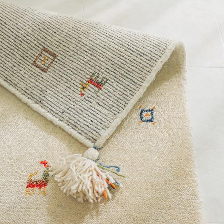 ソヨカ キッチンマット 45x120cm アイボリー マット 天然羊毛インド製手織りギャッベ オールシーズン おしゃれ ホットカーペット 床暖房 高級感 |  | 02