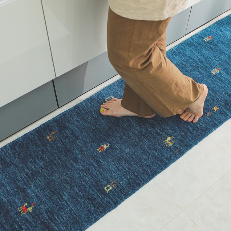 ソヨカ キッチンマット 45x120cm ブルー マット 天然羊毛インド製手織りギャッベ オールシーズン おしゃれ ホットカーペット 床暖房 高級感 |  | 01