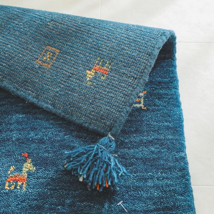 ソヨカ キッチンマット 45x120cm ブルー マット 天然羊毛インド製手織りギャッベ オールシーズン おしゃれ ホットカーペット 床暖房 高級感 |  | 02