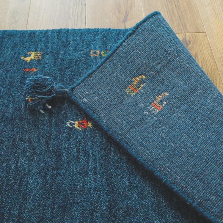 ソヨカ マット 70x120cm ブルー 玄関マット エントランス 天然羊毛インド製手織りギャッベ オールシーズン おしゃれ ホットカーペット 床暖房 高級感 |  | 02