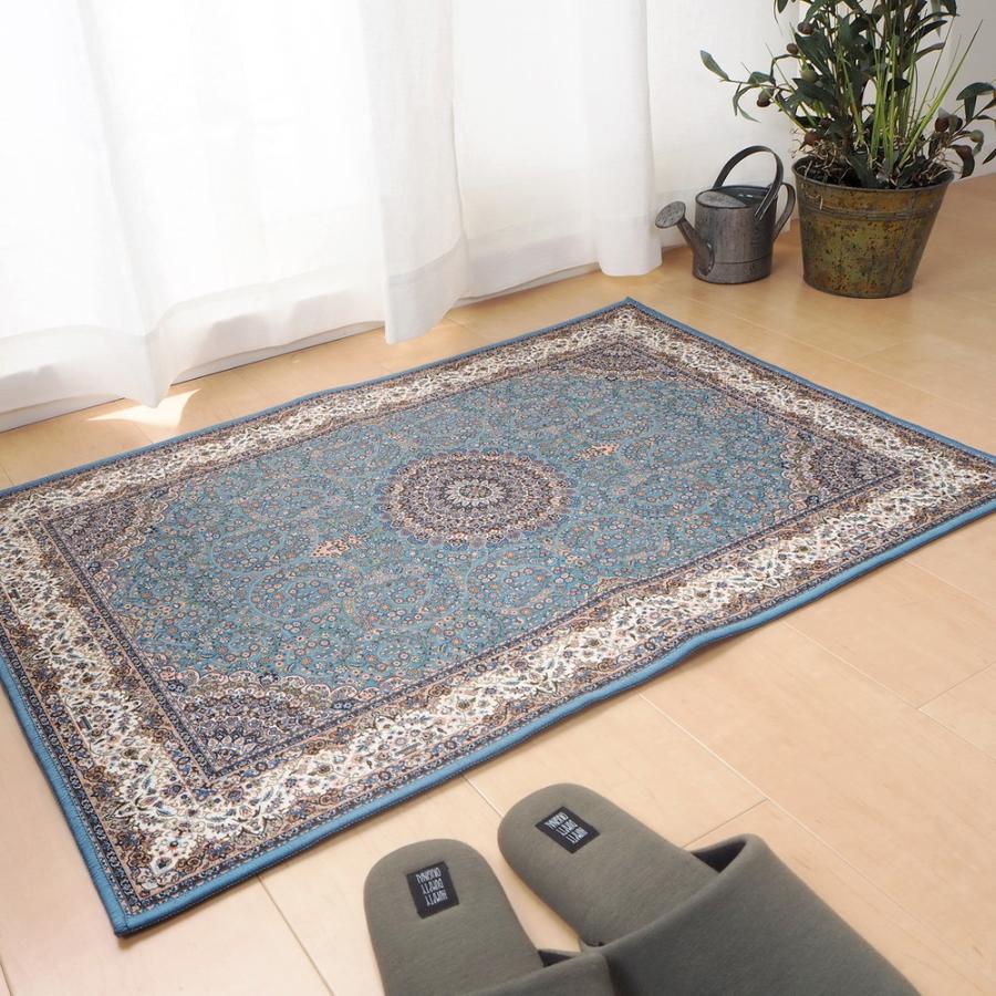 玄関マット 洗濯機OK 滑り止め 撥水加工付き 洗える オールシーズン 約70×120cm ターコイズ エレガント 室内 すべり止め 玄関 エントランス 絨毯 ラグ マット | 