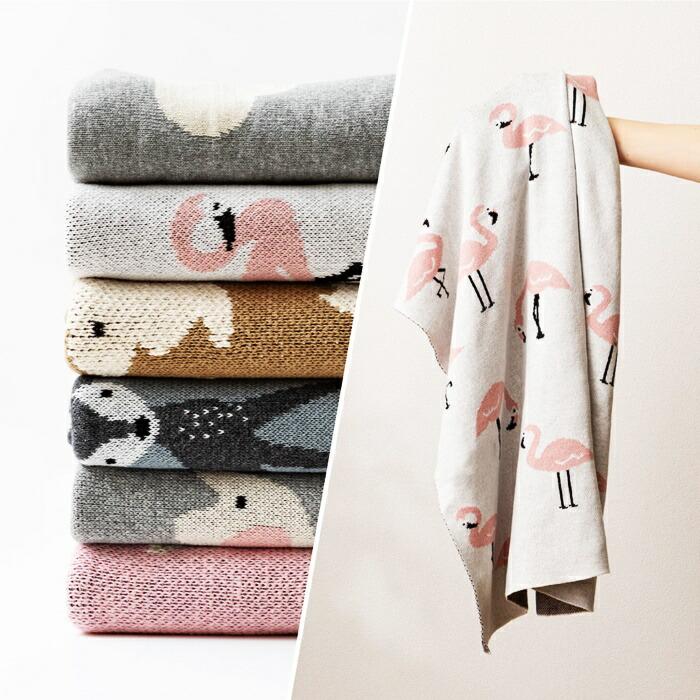 ベビーブランケット 約80×100cm 洗える コットン100％ ニット生地 ポーチ付き ケット アニマル柄 動物柄 雲 うさぎ フラミンゴ ぞう ギフト 出産祝い プレゼン | ブランド登録なし | 16