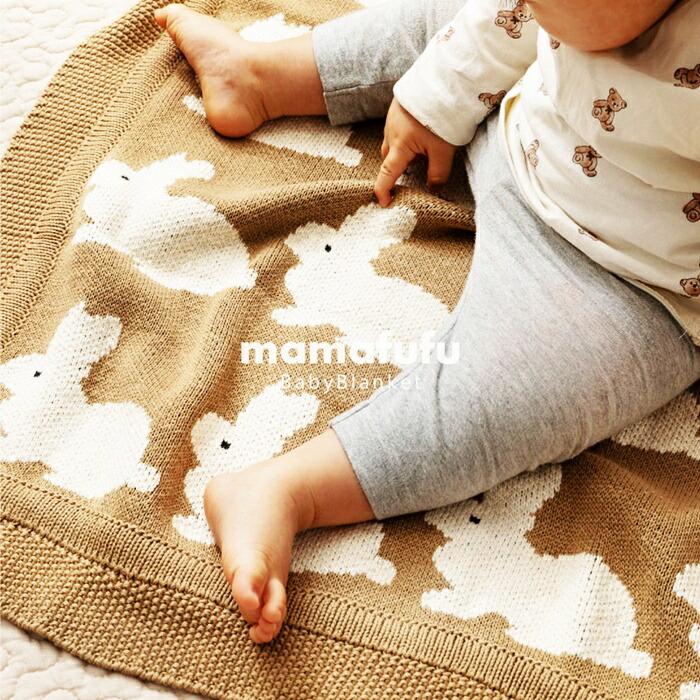 ベビーブランケット 約80×100cm 洗える コットン100％ ニット生地 ポーチ付き ケット アニマル柄 動物柄 雲 うさぎ フラミンゴ ぞう ギフト 出産祝い プレゼン | ブランド登録なし | 17