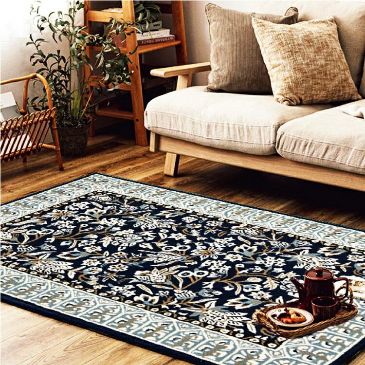 玄関マット 約50×80cm ウールマット ポタリー エントランスマット おしゃれ 北欧 レトロ 花柄 フラワー柄 インテリアマット 総柄 グリーン ネイビー イエロー | ブランド登録なし | 14