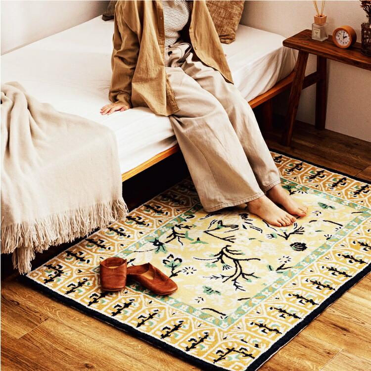 玄関マット 約50×80cm ウールマット ポタリー エントランスマット おしゃれ 北欧 レトロ 花柄 フラワー柄 インテリアマット 総柄 グリーン ネイビー イエロー | ブランド登録なし | 15