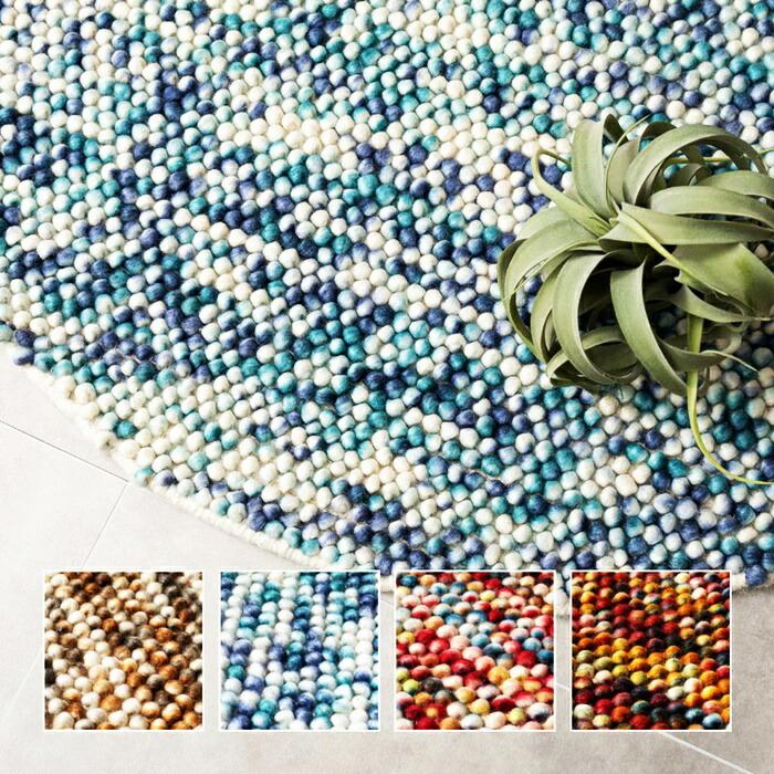 手織りラグマット 直径約120cm ポコポコ ウール100％ 円形 ラグ マット ウールマット ハンドメイド カラフル 和風 おしゃれ かわいい 和モダン 和テイスト 敬老 | ブランド登録なし | 01