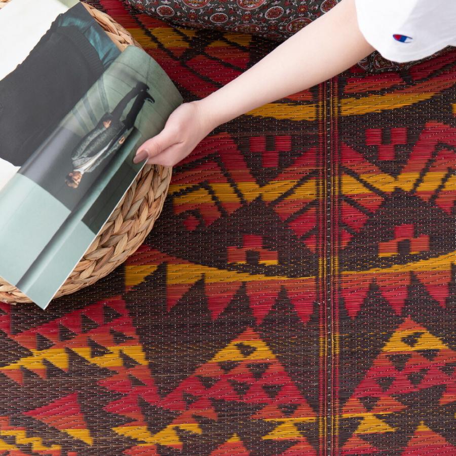 アステカ柄 い草ラグ カーペット 裏貼有 畳上敷き 畳 茣蓙 い草マット センターラグ  マット ラグマット アステカ 直径約180cm レッド カーペット 防カビ |  | 10