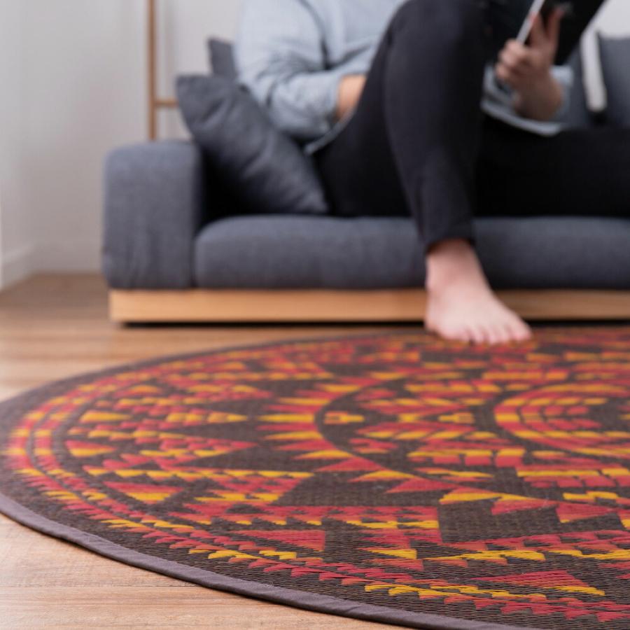 アステカ柄 い草ラグ カーペット 裏貼有 畳上敷き 畳 茣蓙 い草マット センターラグ  マット ラグマット アステカ 直径約180cm レッド カーペット 防カビ |  | 11