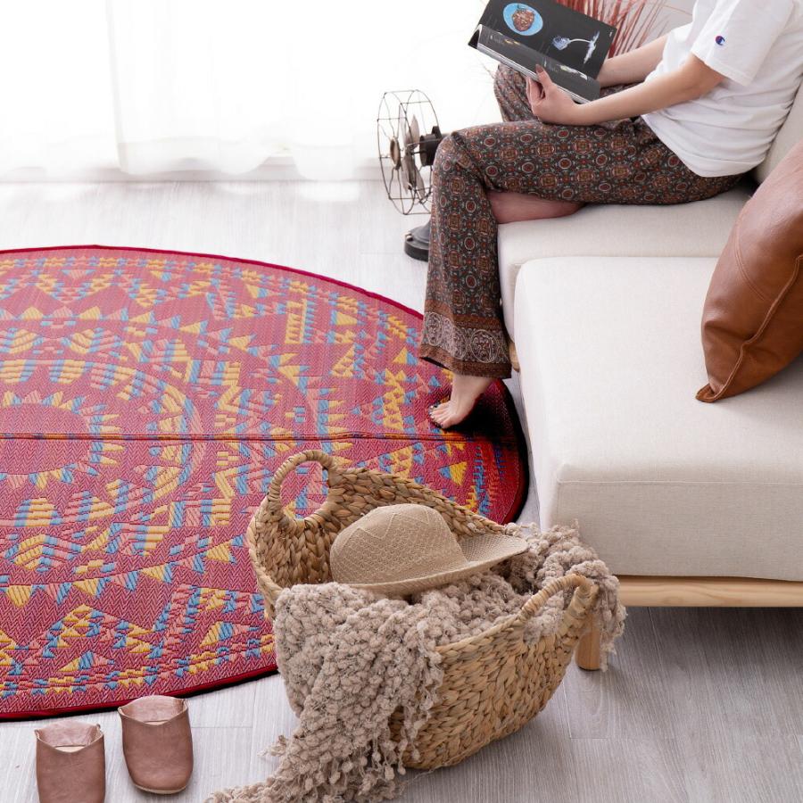 アステカ柄 い草ラグ カーペット 裏貼有 畳上敷き 畳 茣蓙 い草マット センターラグ  マット ラグマット アステカ 直径約180cm レッド カーペット 防カビ |  | 12