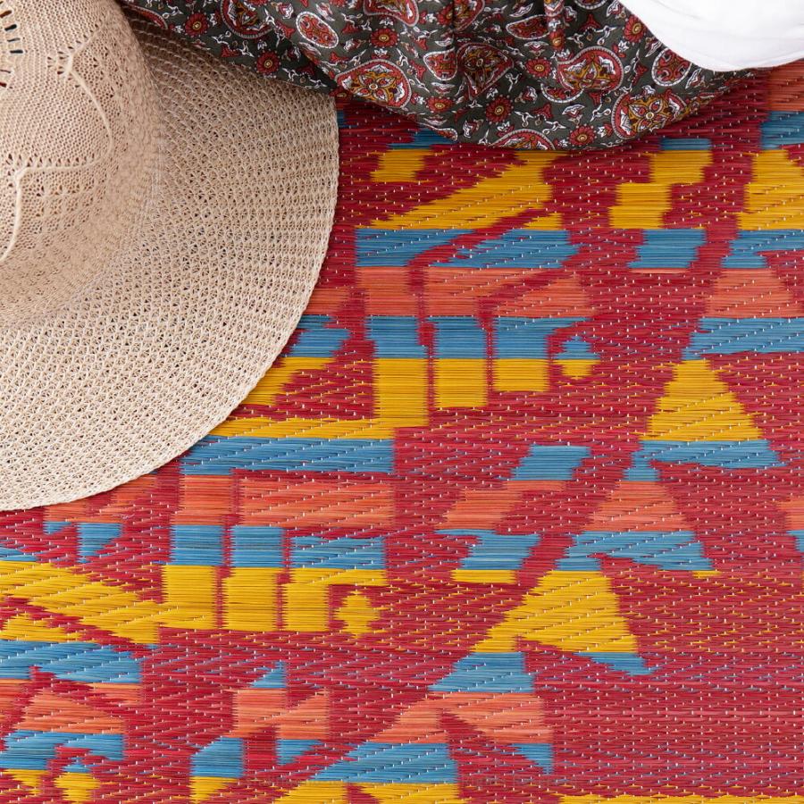 アステカ柄 い草ラグ カーペット 裏貼有 畳上敷き 畳 茣蓙 い草マット センターラグ  マット ラグマット アステカ 直径約180cm レッド カーペット 防カビ |  | 13