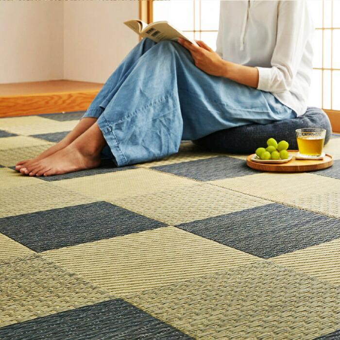 国産い草カーペット 本間8帖(約382×382cm) 8畳 柄上敷き 花ござ い草ラグ いぐさ いくさ 敷き物 ブロック柄 和風 和モダン レトロ 和テイスト 敬老の日 和室 お | ブランド登録なし | 02