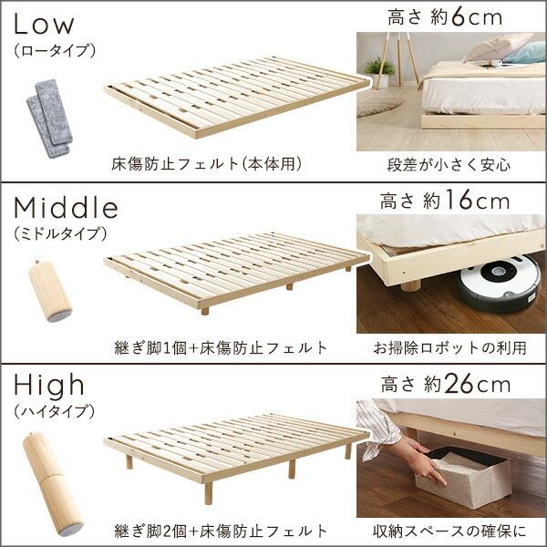 天然木すのこベッド セミダブル 北欧 脚付きベッド 木製ベッド 天然木 3段階高さ調整 おしゃれ コンパクト ベット フレームのみ セミダブルサイズ ヘッドレス |  | 07