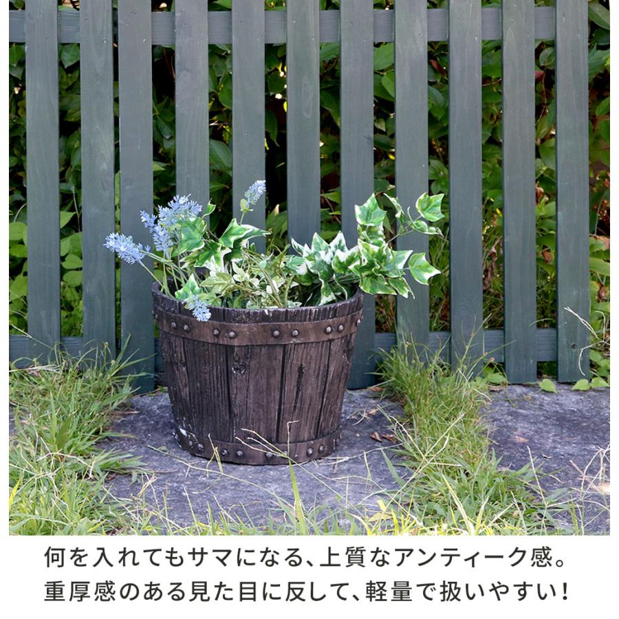 バレル型プランター 小 8号 直径24cm FRP製 ダークブラウン アンティーク プランター 円形 樽型 植木鉢 プランターカバー ガーデン おしゃれ レトロ 北欧 | ブランド登録なし | 04
