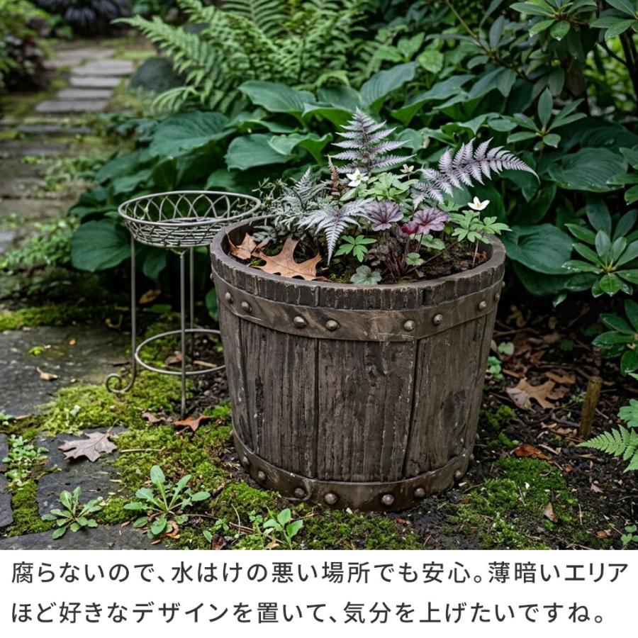 バレル型プランター 小 8号 直径24cm FRP製 ダークブラウン アンティーク プランター 円形 樽型 植木鉢 プランターカバー ガーデン おしゃれ レトロ 北欧 | ブランド登録なし | 05