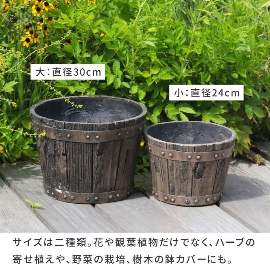 バレル型プランター 小 8号 直径24cm FRP製 ダークブラウン アンティーク プランター 円形 樽型 植木鉢 プランターカバー ガーデン おしゃれ レトロ 北欧 | ブランド登録なし | 06