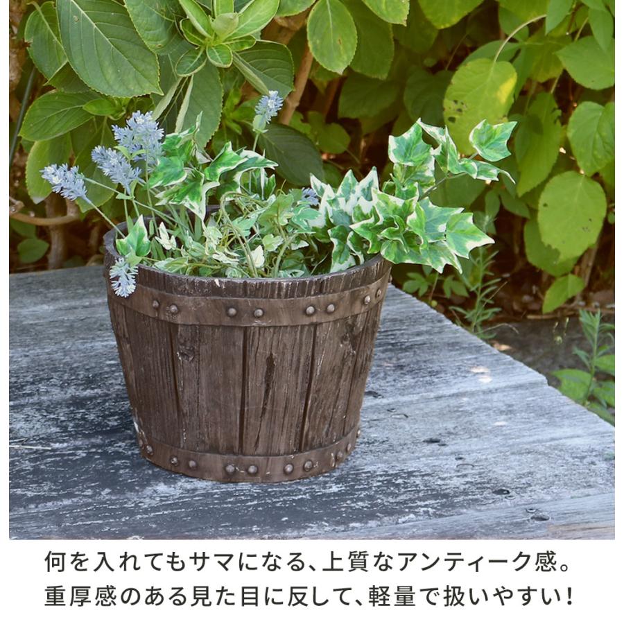 バレル型プランター 大（直径30cm） FRP製 ダークブラウン アンティーク プランター 円形 樽型 植木鉢 プランターカバー ガーデン おしゃれ 庭 北欧 和モダン | ブランド登録なし | 04