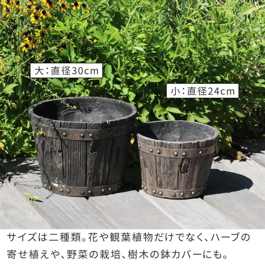 バレル型プランター 大（直径30cm） FRP製 ダークブラウン アンティーク プランター 円形 樽型 植木鉢 プランターカバー ガーデン おしゃれ 庭 北欧 和モダン | ブランド登録なし | 06