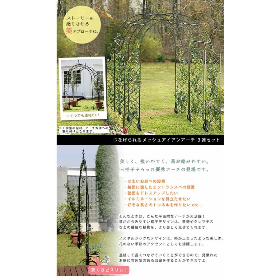 つなげられるメッシュアイアンアーチ 3連セット ローズアーチ アイアン アーチ メッシュアーチ 門 木製 フェンス ガーデンアーチ 小型 屋外 ツタ 蔦 |  | 01