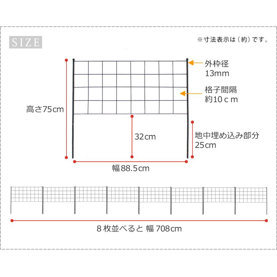 アイアンフェンス 高さ75「グラフ」8枚組 フェンス アイアン ガーデンフェンス 枠 柵 仕切り 目隠し 境目 格子 園芸 つるバラ 庭誘引 屋外 |  | 08