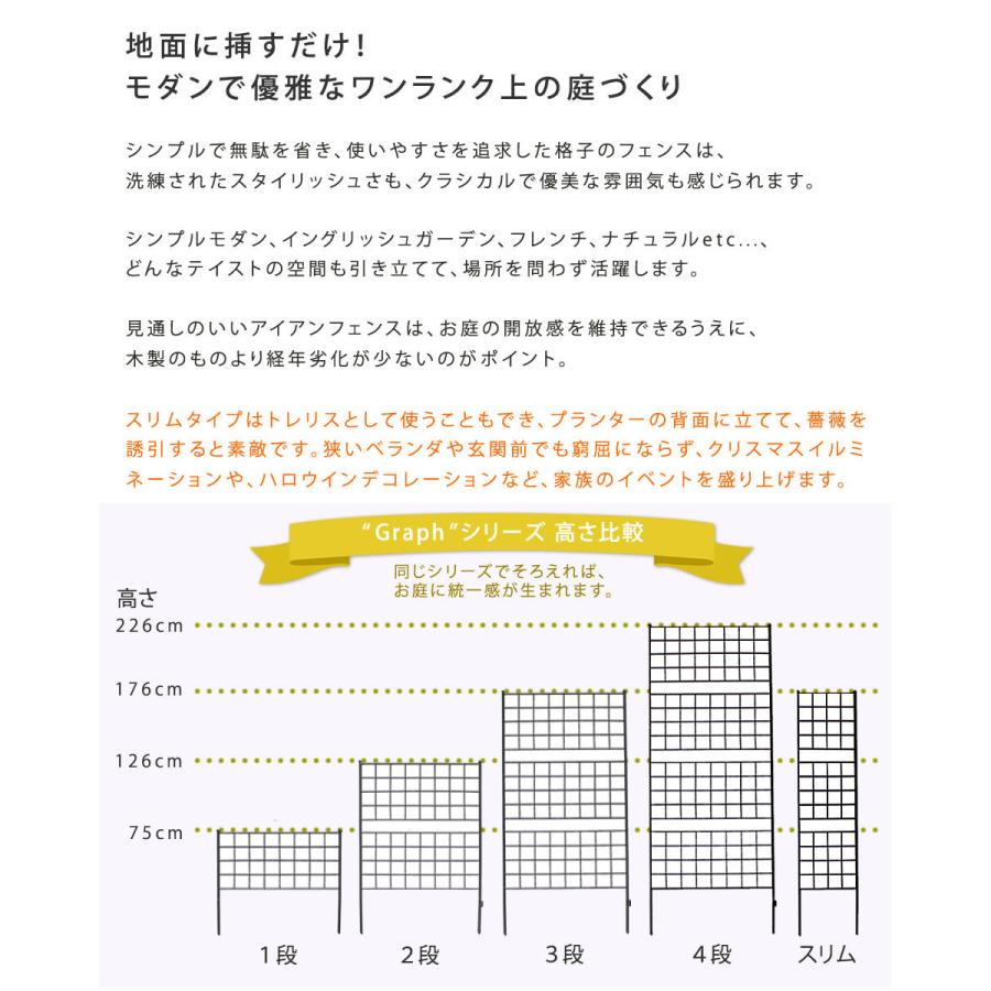 アイアンフェンス 高さ176 スリム「グラフ」 2枚組 フェンス アイアン ガーデンフェンス 枠 柵 仕切り 目隠し 境目 格子 園芸 つるバラ 庭誘引 屋外 |  | 01