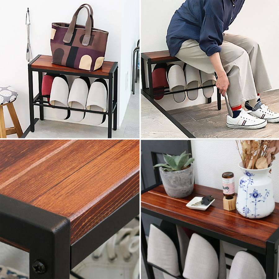 天然木ベンチ 収納付き コンパクト 幅50cm 玄関ベンチ 腰掛け ブラウン 飾り台 スツール 椅子 スリム スリッパ 棚 スタンド 収納 おしゃれ 和モダン 和風 | ブランド登録なし | 03