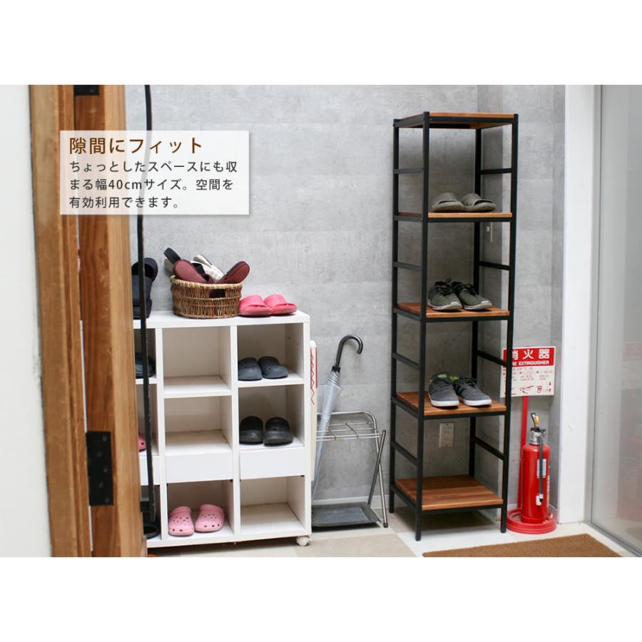 木製 アイアン ラック シェルフ 5段 幅40cm 奥行40cm 収納 ウッドラック インテリア リビング収納 キッチンラック 棚 ブラウン オープンラック リビング 西海岸 |  | 08