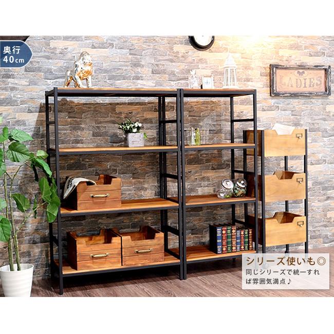 木製 アイアン ラック シェルフ 4段 幅86cm 奥行40cm 収納 ウッドラック インテリア リビング収納 キッチンラック 棚 ブラウン オープンラック リビング 西海岸 |  | 09