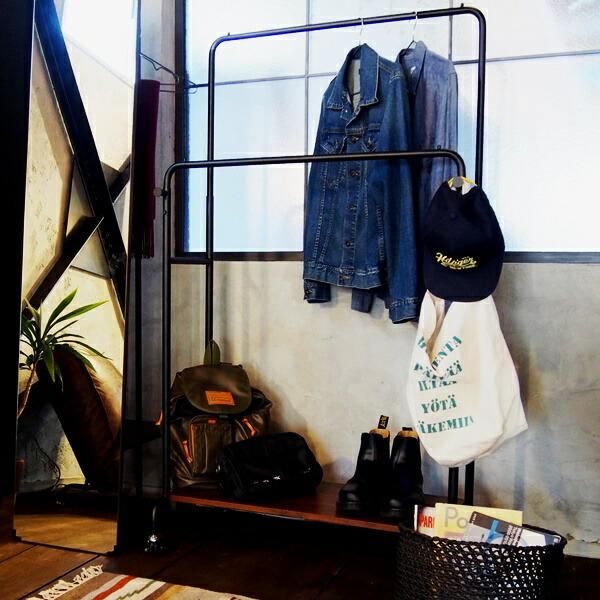 ハンガーラック ポールハンガー パイプハンガー 2段 棚付き おしゃれ キャスター付き コートハンガー 洋服掛け コート掛け 2連 衣類収納 スチール | 