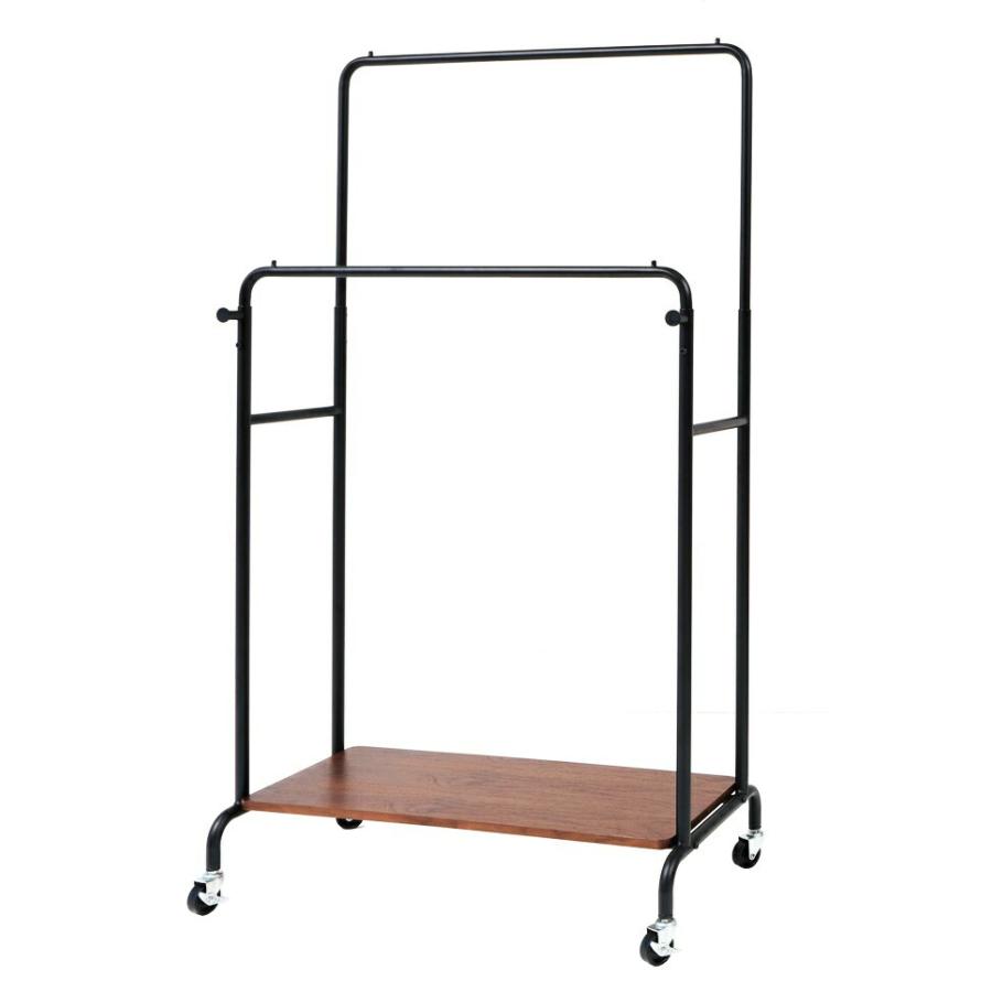 ハンガーラック ポールハンガー パイプハンガー 2段 棚付き おしゃれ キャスター付き コートハンガー 洋服掛け コート掛け 2連 衣類収納 スチール |  | 01