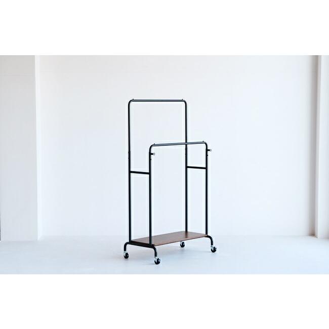 ハンガーラック ポールハンガー パイプハンガー 2段 棚付き おしゃれ キャスター付き コートハンガー 洋服掛け コート掛け 2連 衣類収納 スチール |  | 03