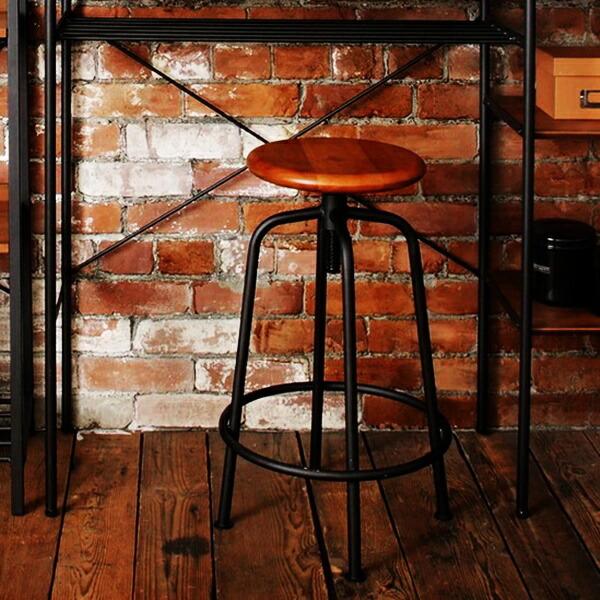 バーチェア ハイスツール スツール 高さ調整 完成品 カウンターチェア バースツール 丸椅子 カウンタースツール ヴィンテージ 木製 ブラウン おしゃれ | 