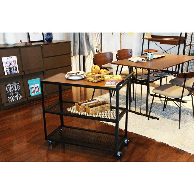 キッチンワゴン カートワゴン 3段 収納ボックス 天板付 キャスター付 取手付 木製 ウォールナット ダイニング キッチンラック キッチン収納 北欧 |  | 09