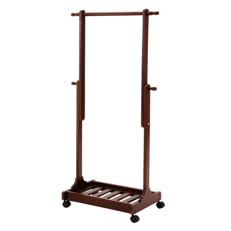 ハンガーラック キャスター付き 伸縮式 棚付き コートハンガー おしゃれ スリム 衣類収納 伸張式ハンガー ブラウン ナチュラル 木製 高さ調節 |  | 03