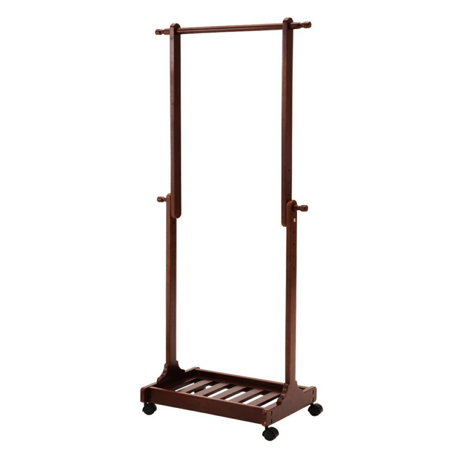 ハンガーラック キャスター付き 伸縮式 棚付き コートハンガー おしゃれ スリム 衣類収納 伸張式ハンガー ブラウン ナチュラル 木製 高さ調節 |  | 04