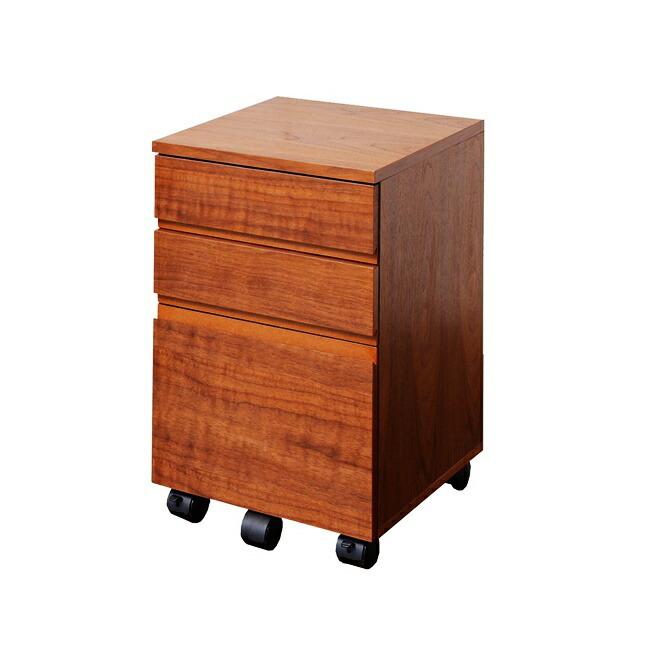 デスクワゴン 横幅34cm 3段 チェスト キャビネット キャスター付き 木製 収納ケース 書類整理 オフィス収納 デスク収納 デスクキャビネット ブラウン | 