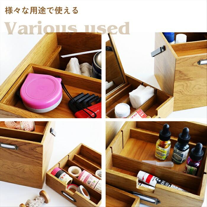コスメボックス メイクボックス ミラー付き ナチュラル 鏡付き 木製 木目 化粧品ケース 化粧ケース メイクBOX コスメBOX コスメケース メイクケース レトロ 和風 | ブランド登録なし | 13