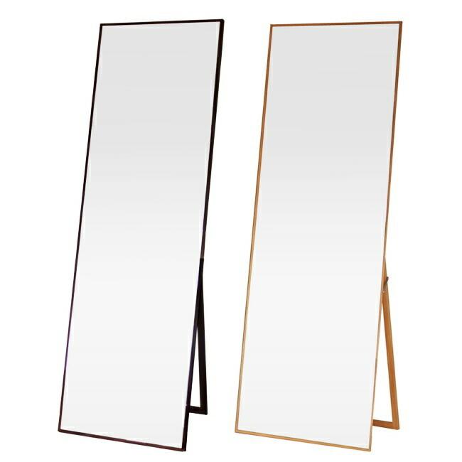 姿見 ミラー ワイド 鏡 スタンドミラー 全身鏡 姿見鏡 飛散防止 細枠 細フレーム 完成品 おしゃれ 自立式 ダークブラウン ナチュラル スリムタイプ | 