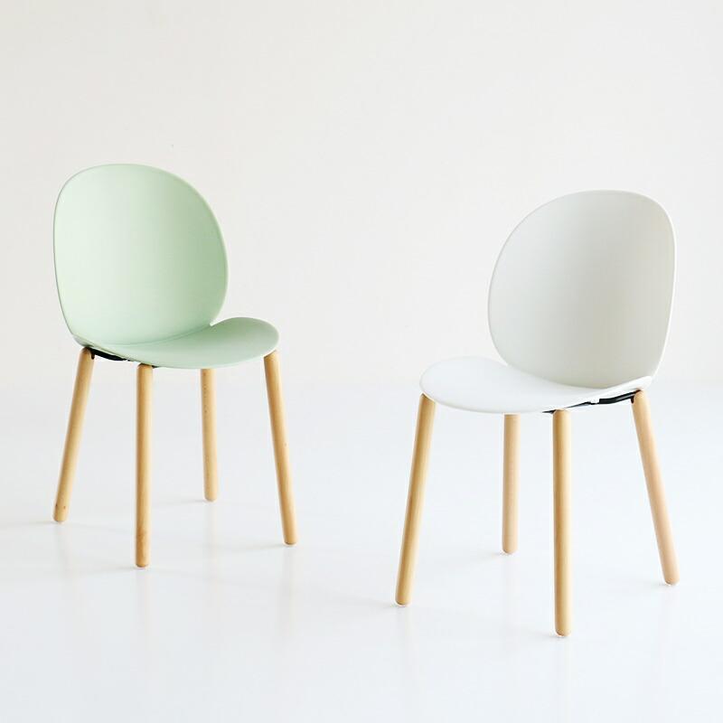 ラウンジチェア ダイニングチェア 木脚 アームレス 肘無 オフィス エントランス デスクチェア かわいい おしゃれ カフェチェア ホワイト グリーン ポップ 天然木 | ブランド登録なし | 05