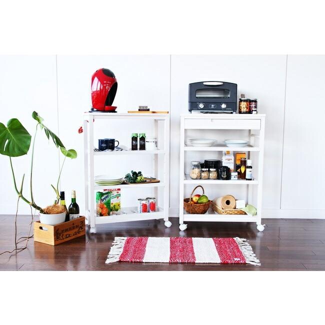 キッチンワゴン 4段 タイル天板 引き出し 耐熱 キャスター付 タイルトップ 幅60 北欧 おしゃれ かわいい キッチン収納 木製 ホワイト キッチンラック |  | 05