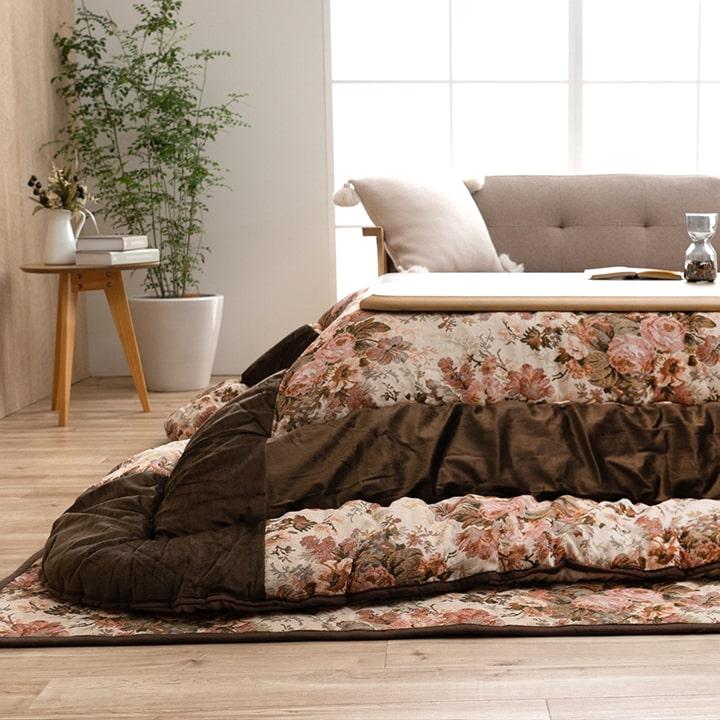 こたつ布団 セット 掛敷セット 日本製 正方形 エレガンス柄 省エネ 約205×205cm こたつ掛布団 こたつ敷布団 あったか 炬燵掛け布団 ボリューム ベージュ ローズ |  | 01