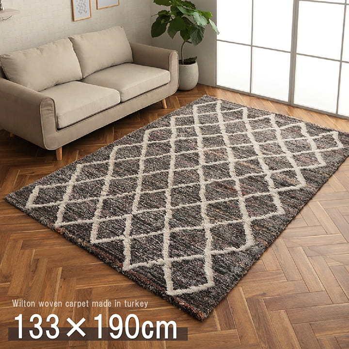 ウィルトン カーペット 長方形 約133×190cm 幾何柄 抗菌 防臭 ホットカーペットカバー 床暖房 対応 ふわふわ ボリューム オールシーズン マット 絨毯 | 