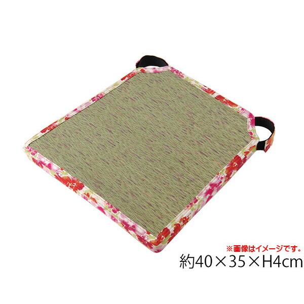 いす用クッション チェアパッド い草クッション マジックテープ バテイ 馬蹄 花柄 『フォンターナ ダイニングバテイ』 約40×35×H4cm | 