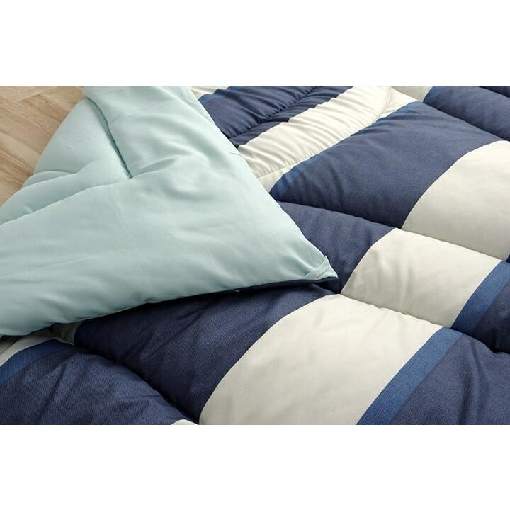 寝具　洗える　掛け布団　東レマッシュロン綿　軽量　かさ高　色柄選べる　日本製　シングルロング　ボーダーブルー　約150×210cm |  | 15