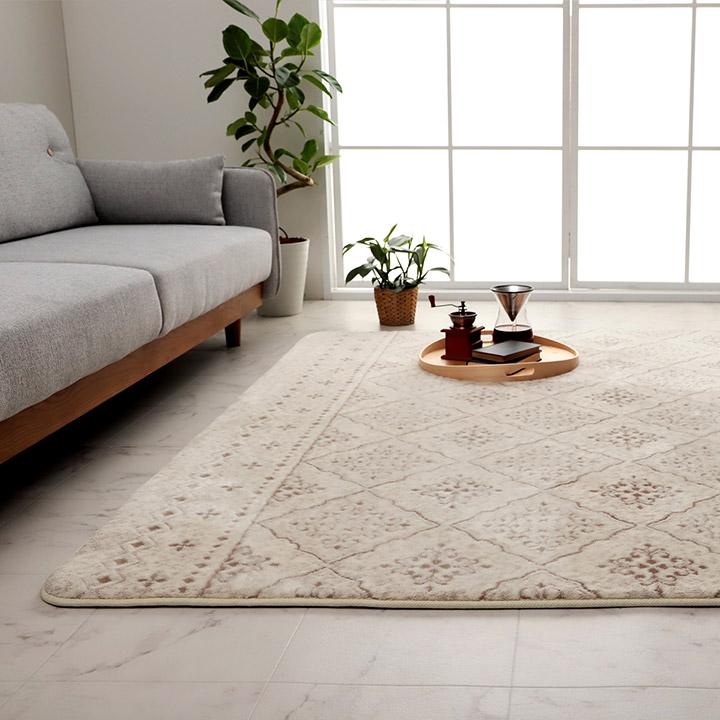 ラグ カーペット 手洗い 正方形 滑りにくい ジャガード織 モロッカンテイスト クッション性 185×185cm 約2畳 床暖房 ホットカーペット対応 こたつ敷布団 高級感 |  | 08