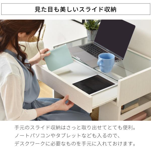 ガラスデスク 幅60 奥行35.5 高さ39.5 ガラス天板 ガラステーブル 引き出し ロータイプ ローデスク ローテーブル ドレッサー 兼 デスク 本棚付き |  | 03